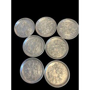Set of 7 EVERLAST Forged Aluminum Coasters with Embossed Floral - 3.5"